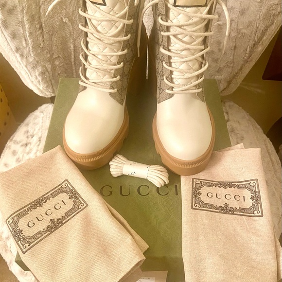Gucci Apollo GG Supreme Boots Samoa Quilted White Leather Upper. - Picture 8 of 11